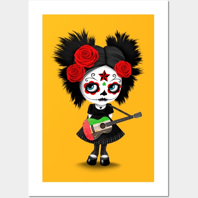 Sugar Skull Girl Playing UAE Flag Guitar Wall Art by jeffbartels